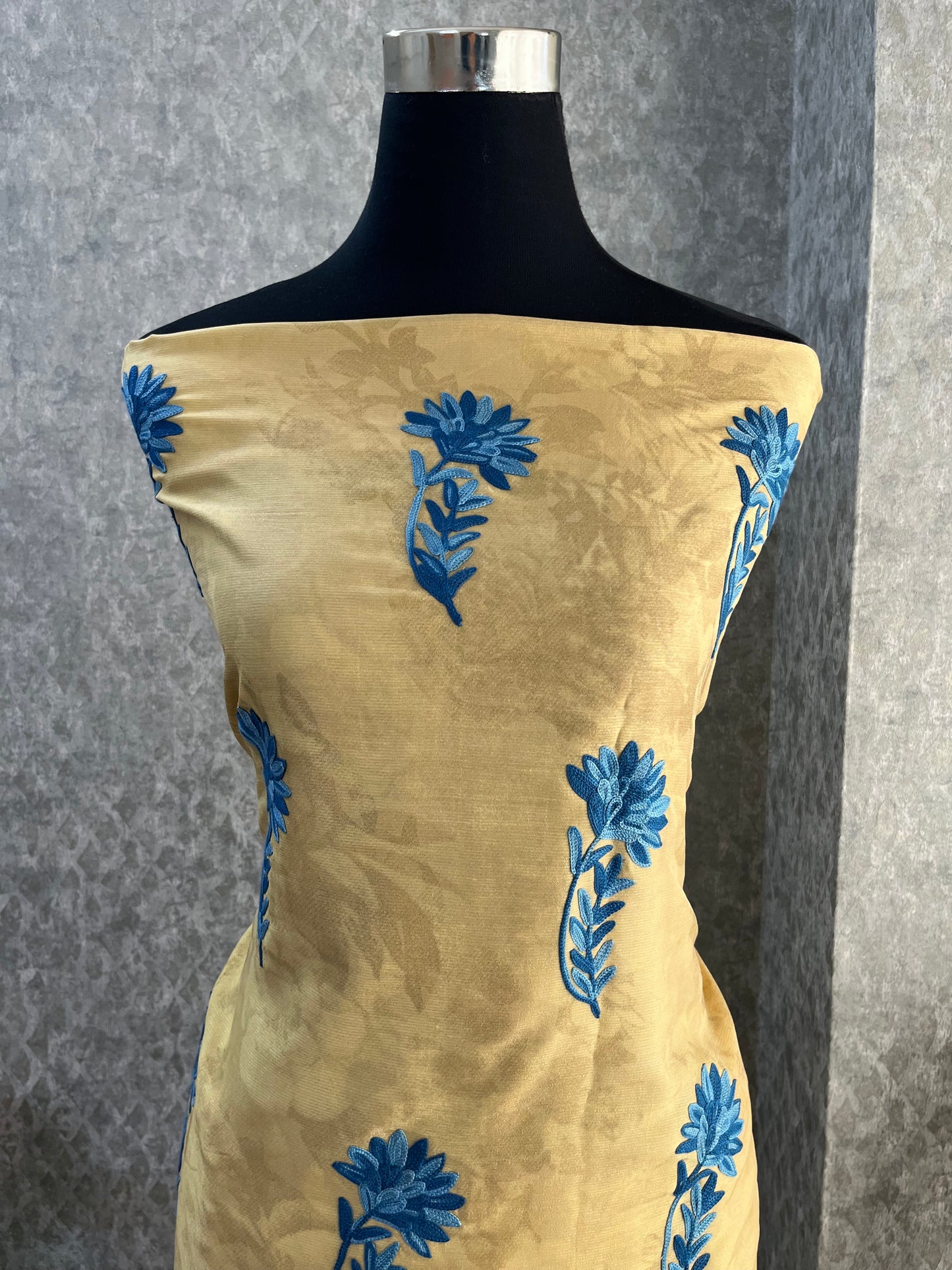 Mustard Gold Self Work Satin Cotton Unstitched Co-ord Set