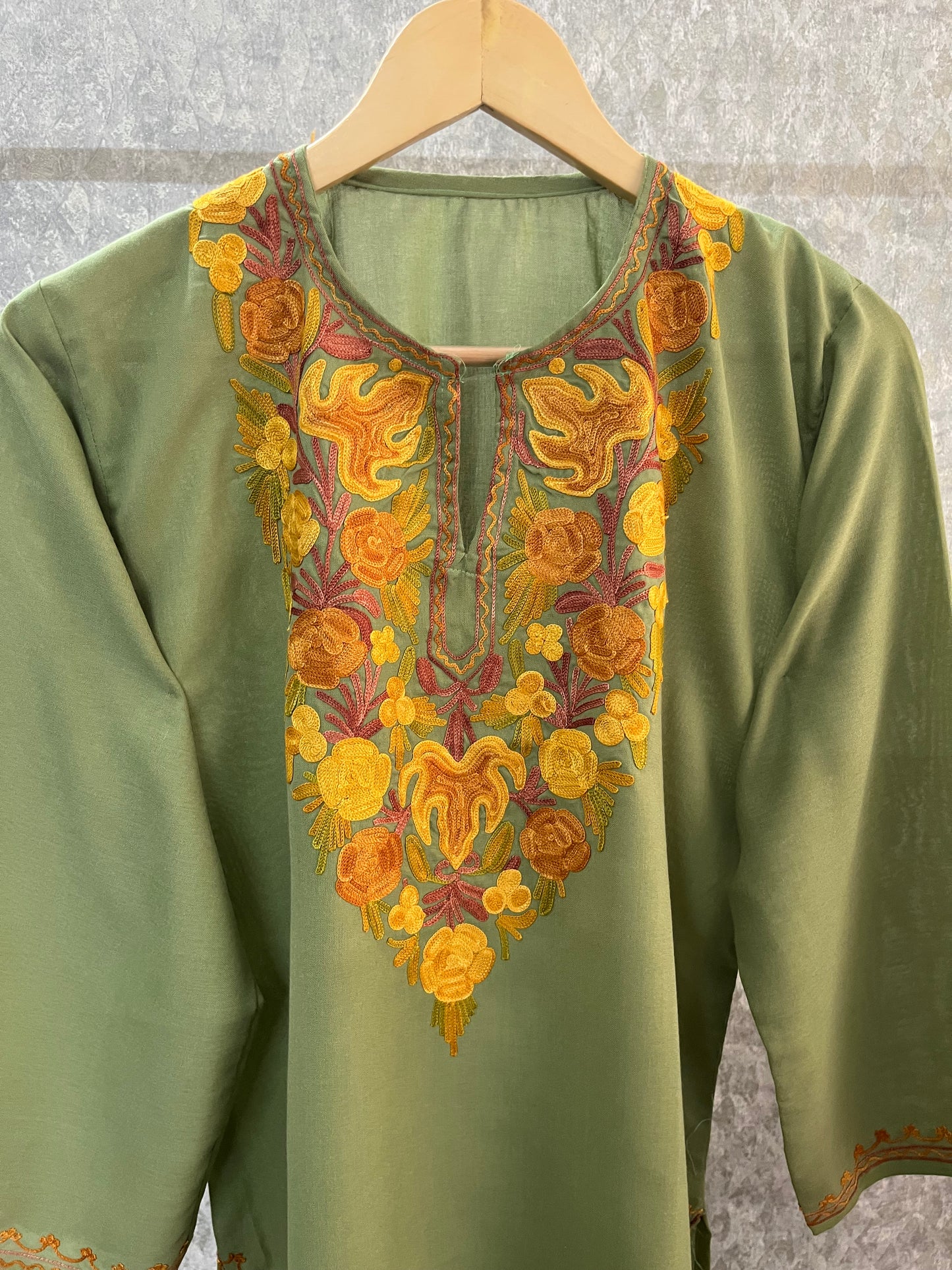 Pastel Green Cotton Aari Work Kurta