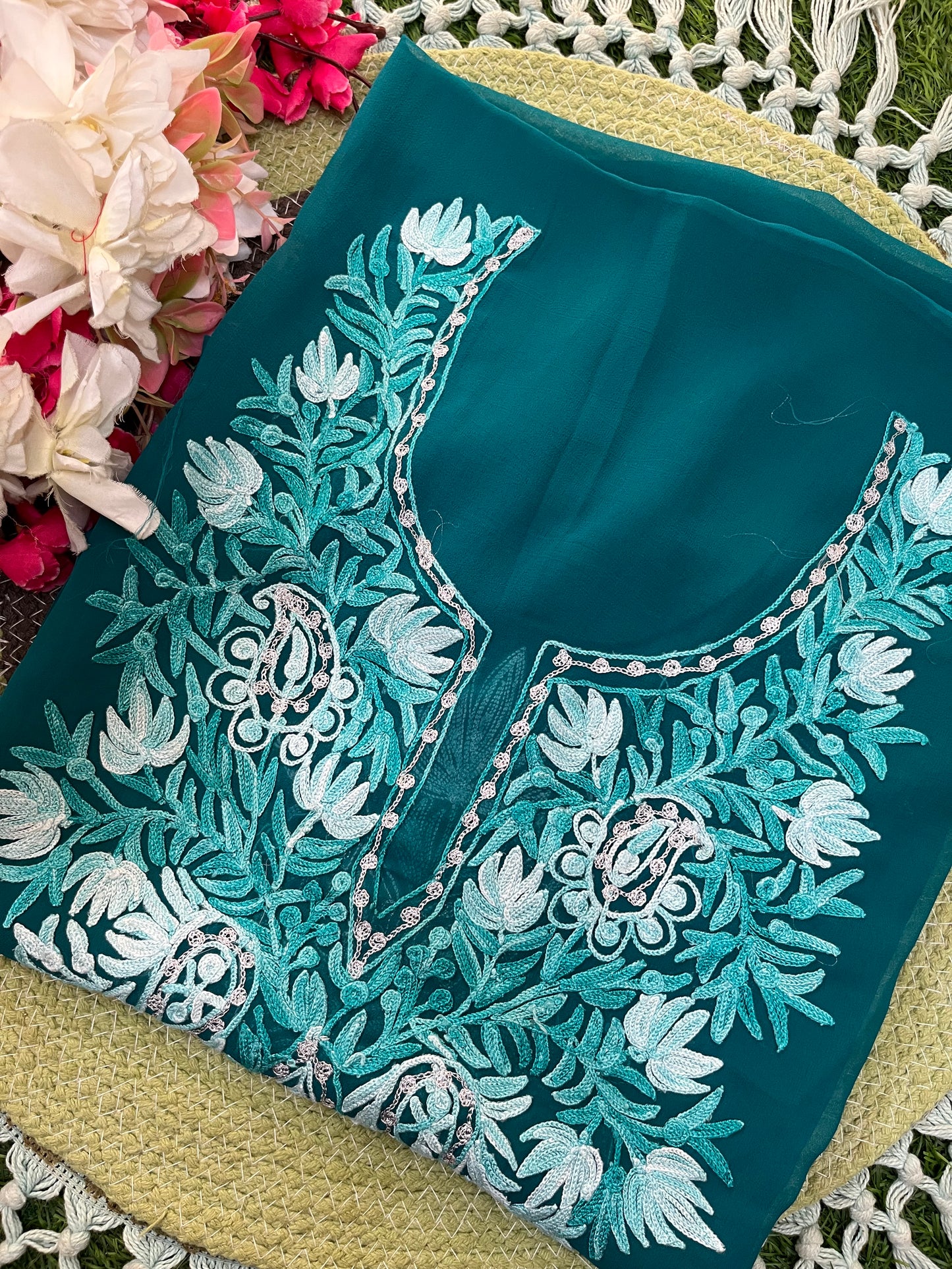 Green Georgette Kashmiri Kurta Material