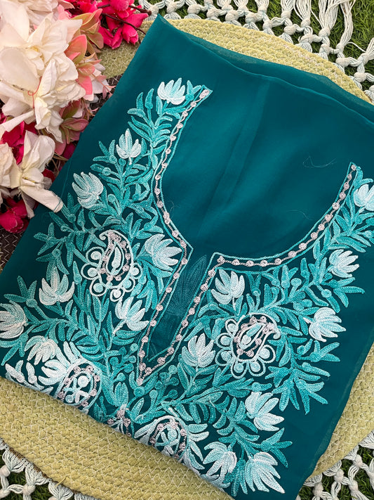 Green Georgette Kashmiri Kurta Material
