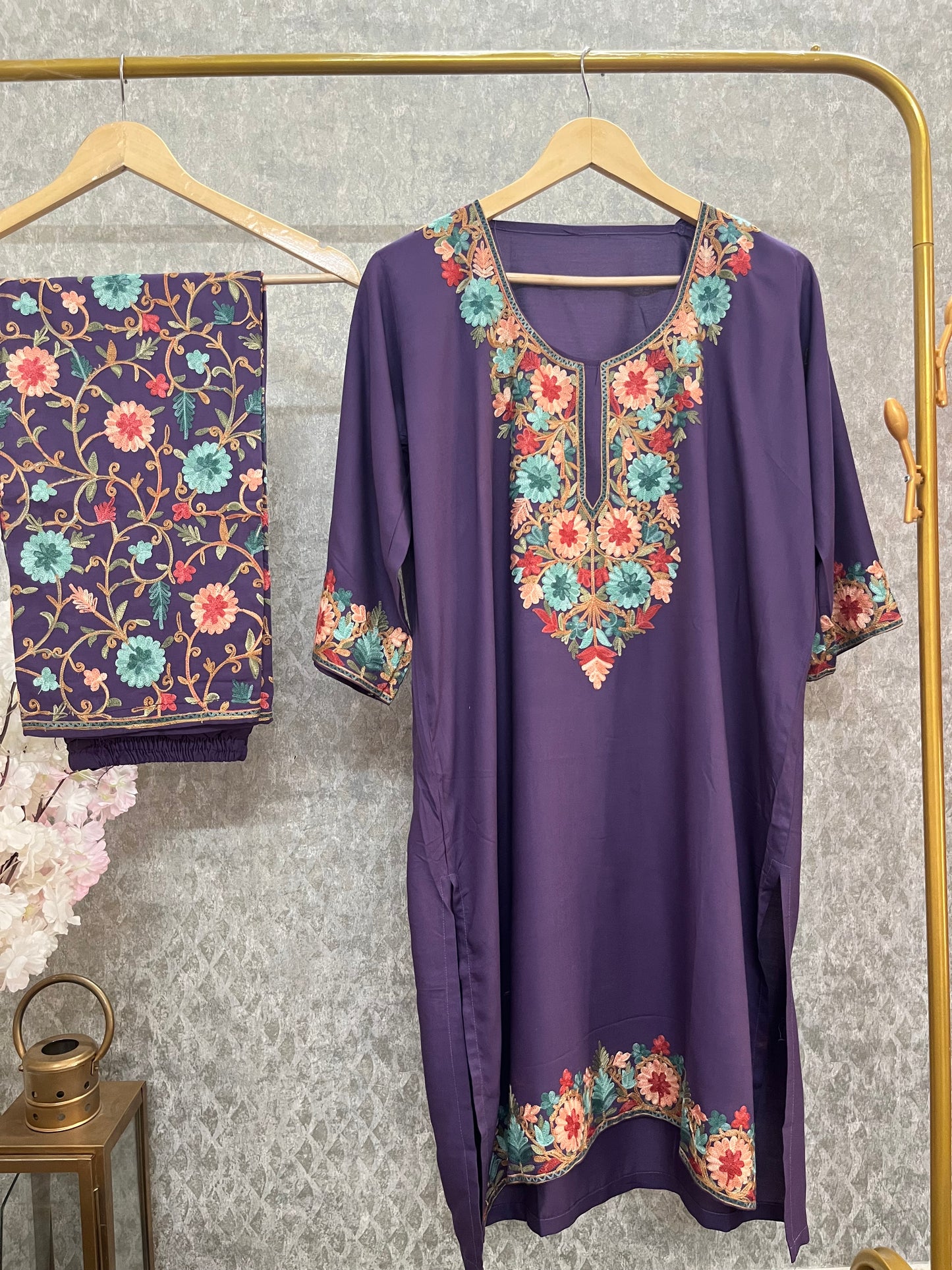 Purple Cotton Stitched Co-ord Set(46)
