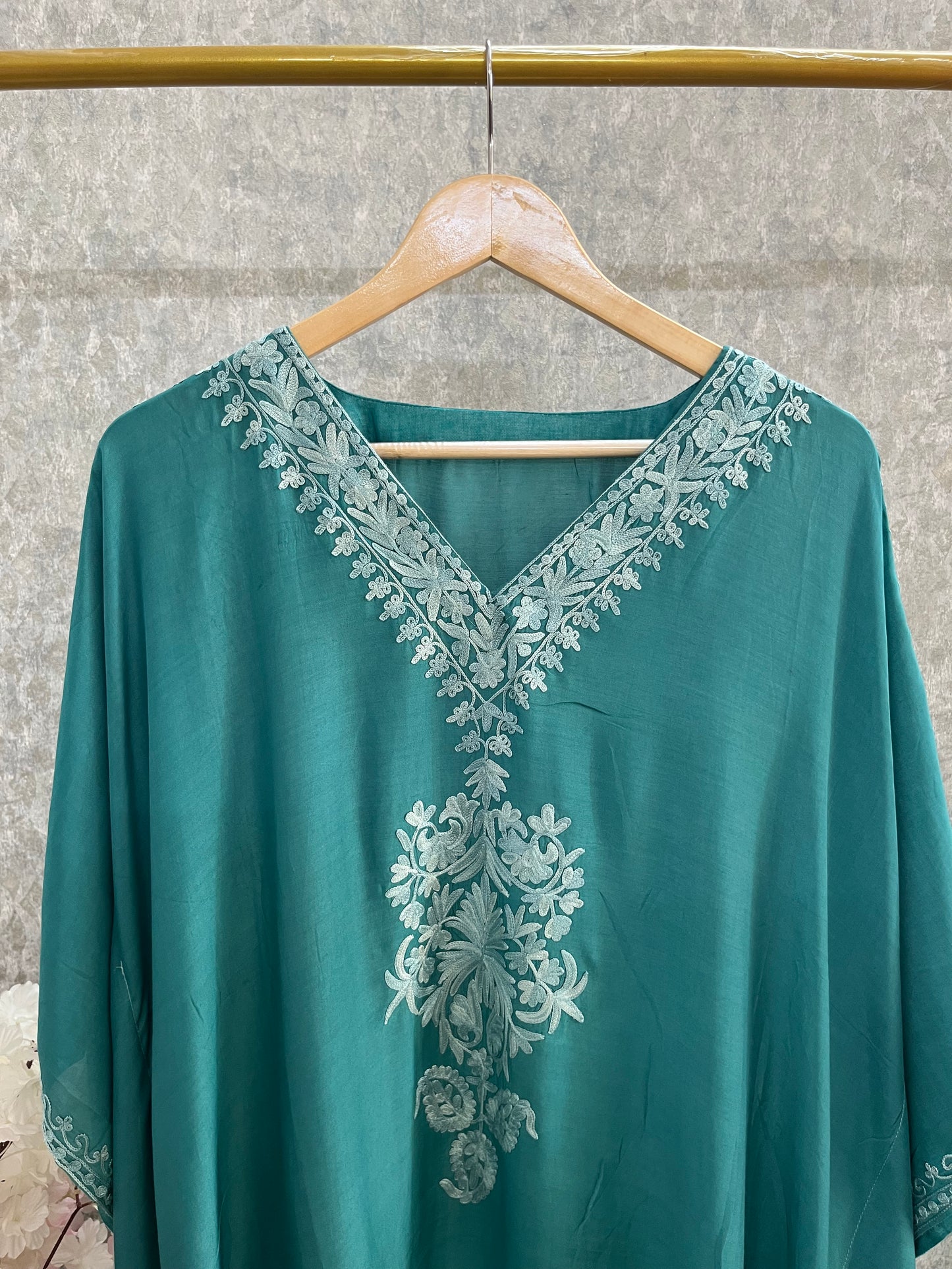 Green Muslin Cotton Kashmiri Kaftan