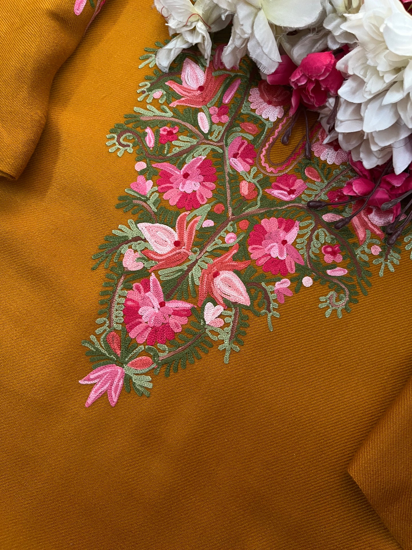 Mustard Woollen Aari Embroidered 2pc suit 5mtr