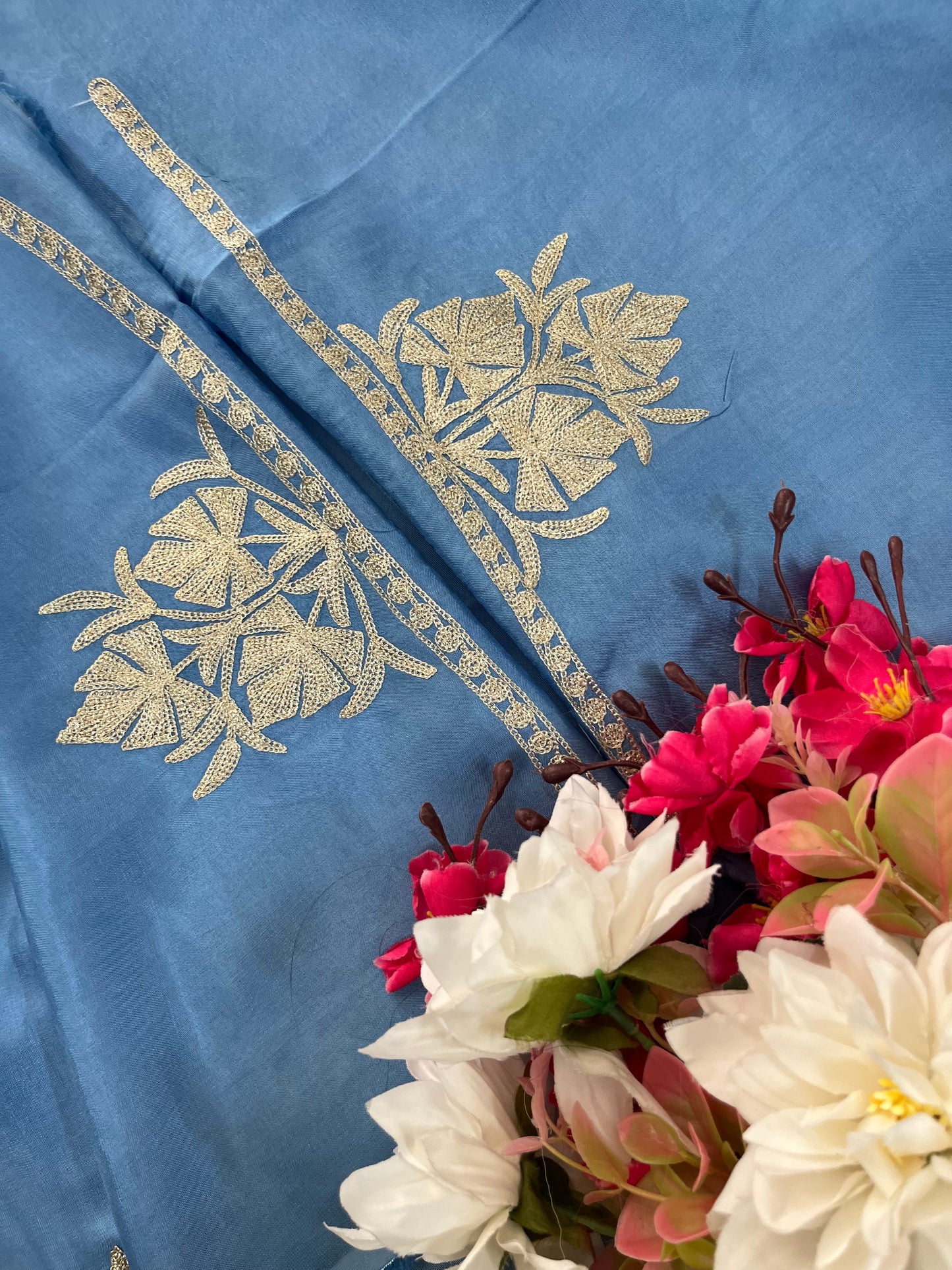 Soft Blue Silk Tilla Kashmiri Suit