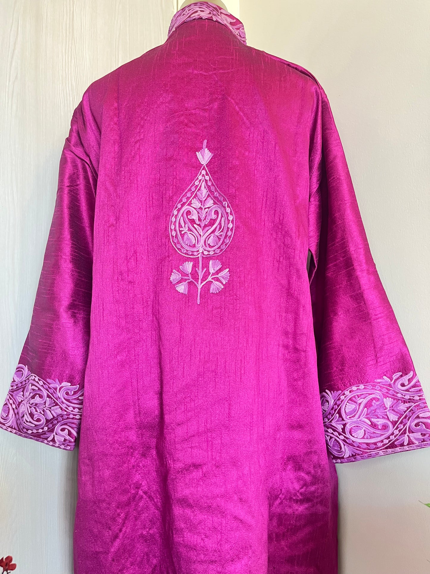 Hot Pink Aari  Embroidered Silk Jacket XXL