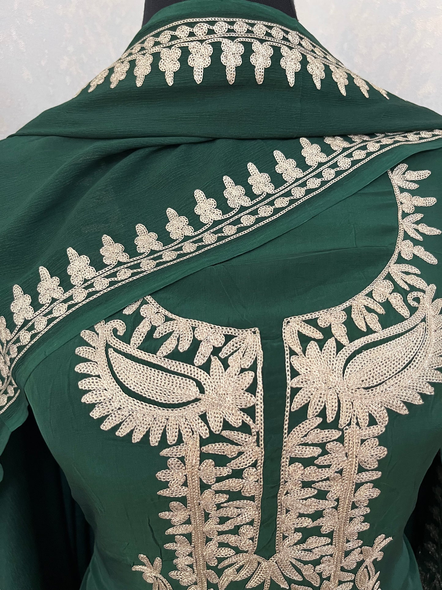 Bottle Green Crape Kashmiri Suit