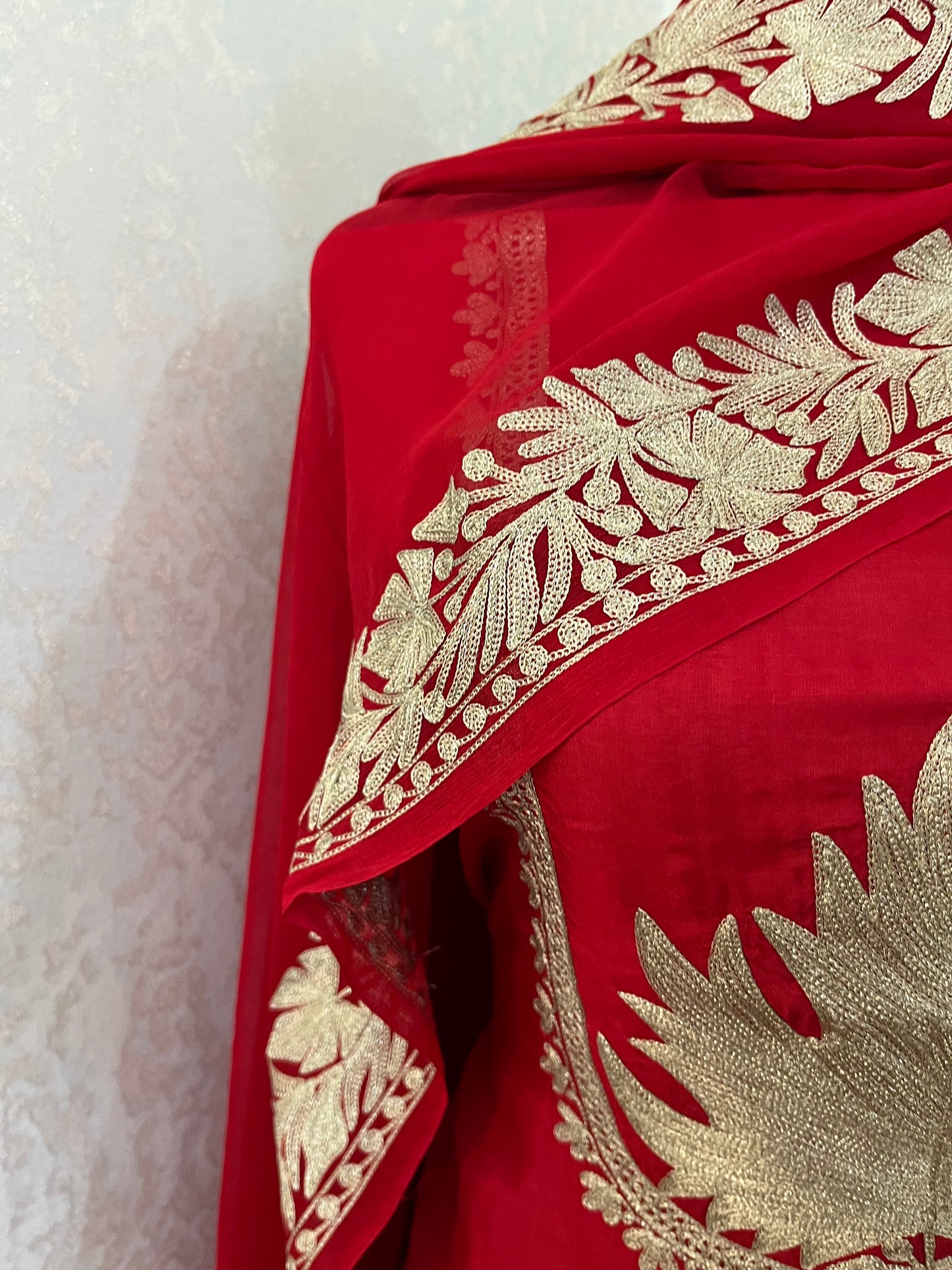 Red Sanam’ Tilla Kashmiri Silk Suit