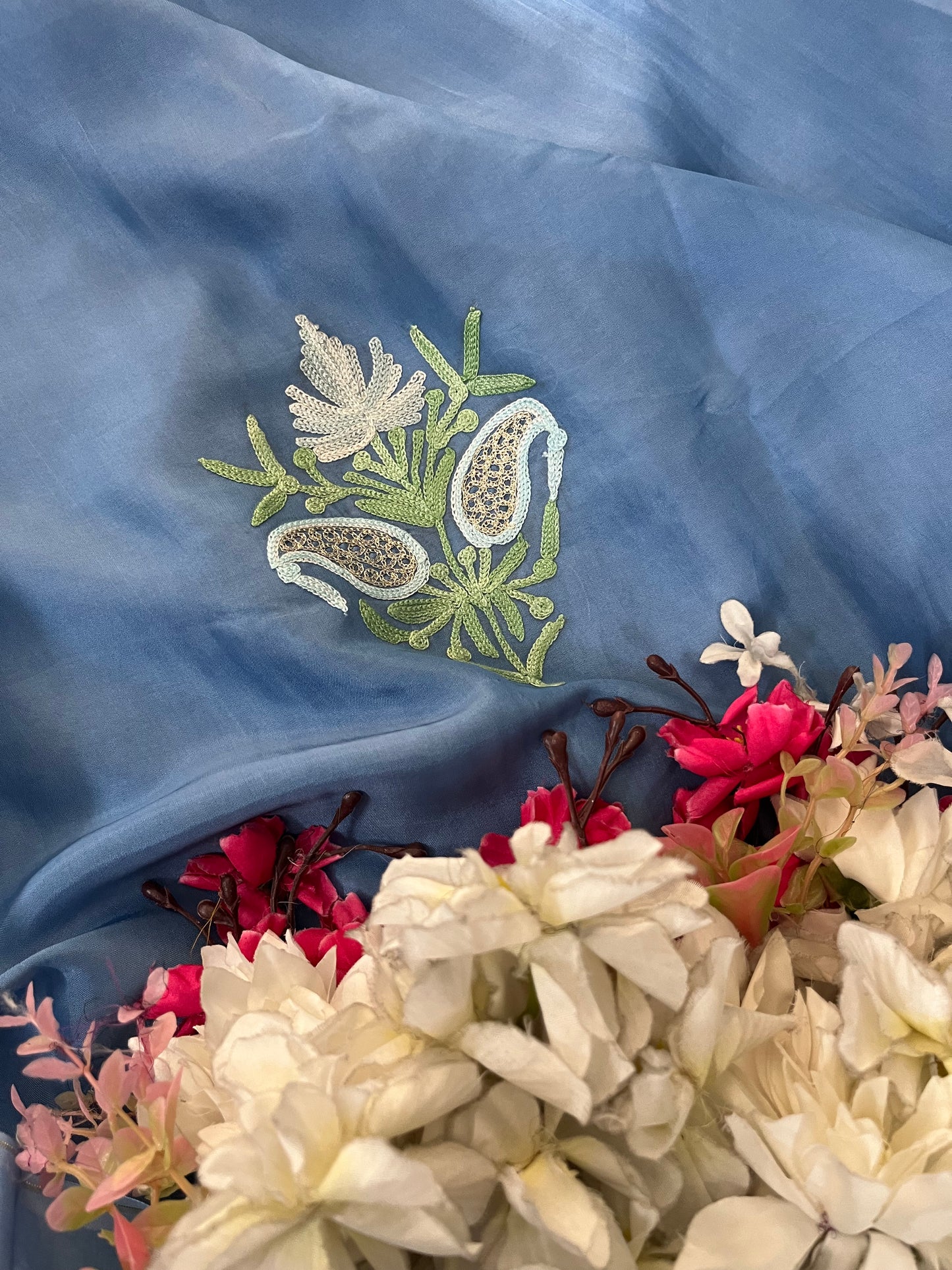 Soft Blue Opada Silk Kashmiri Suits