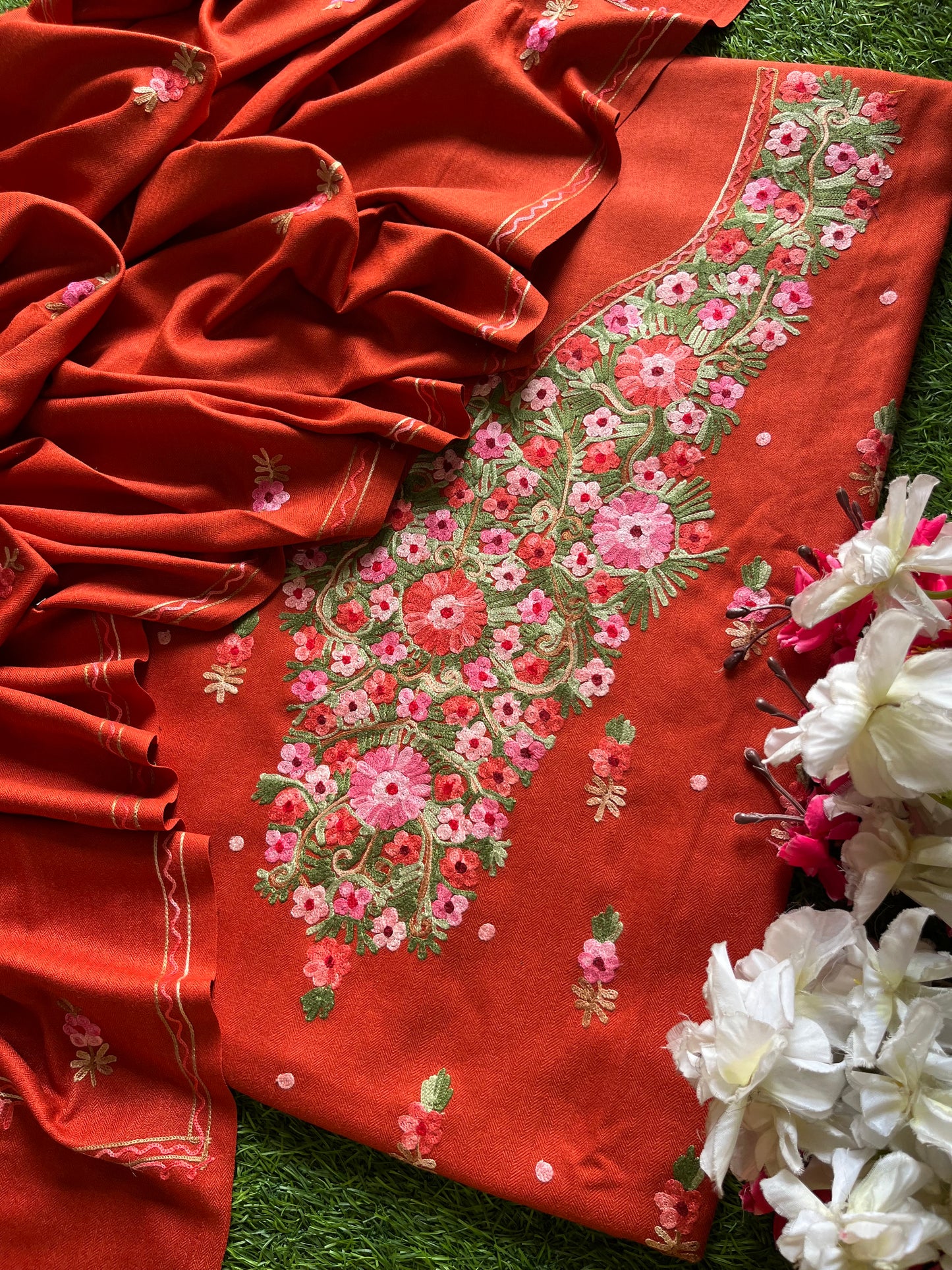 Rust Orange Woollen Aari Embroidered 3pc suit