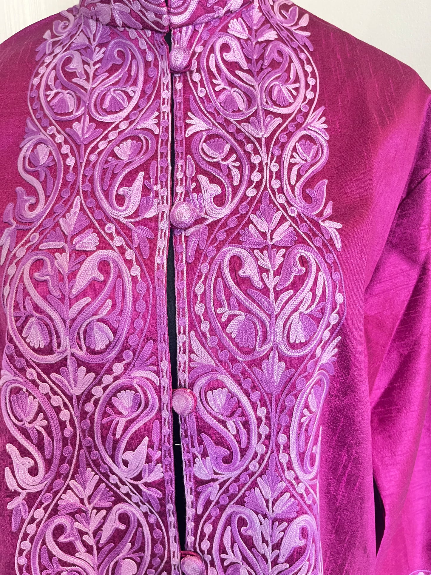 Hot Pink Aari  Embroidered Silk Jacket XXL