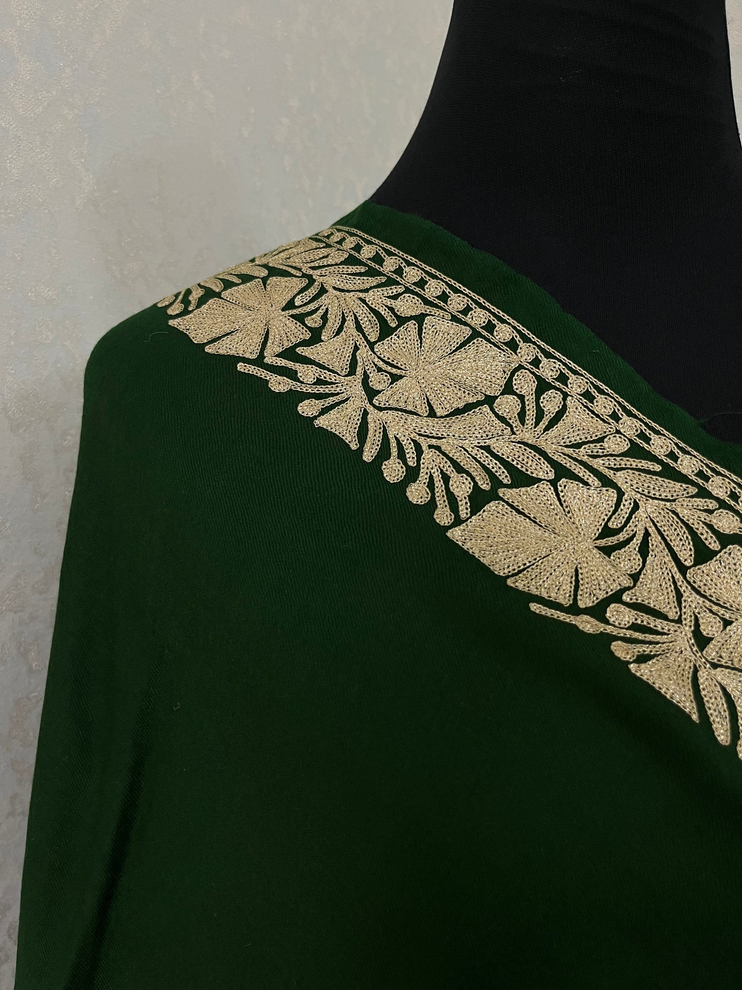 Bottle Green Semi Pashmina Tilla Embroidered stole