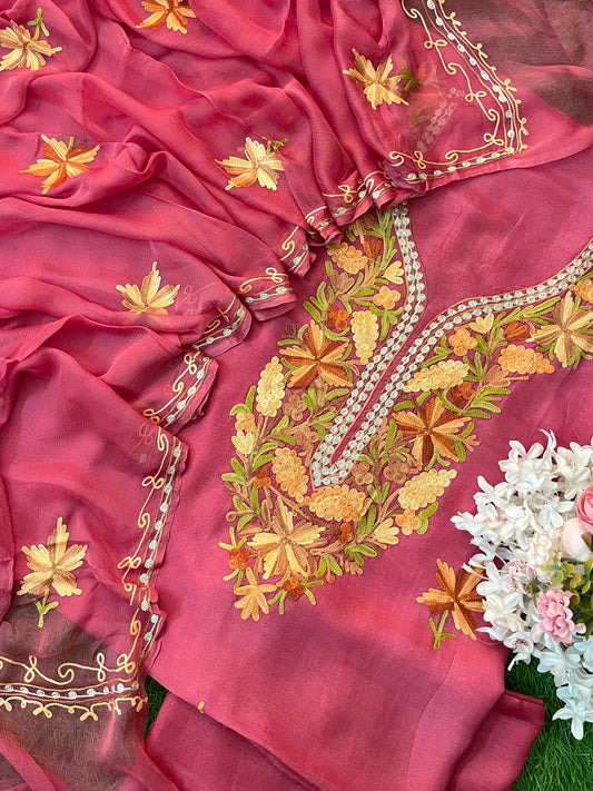 Onion Pink Opada Silk Kashmiri Suit