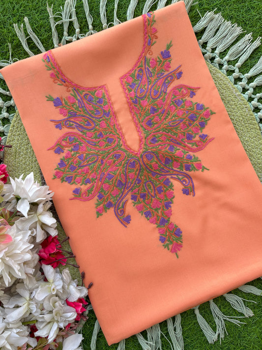 Peach Green Cotton Two Piece Suit(Hand Embroidered)