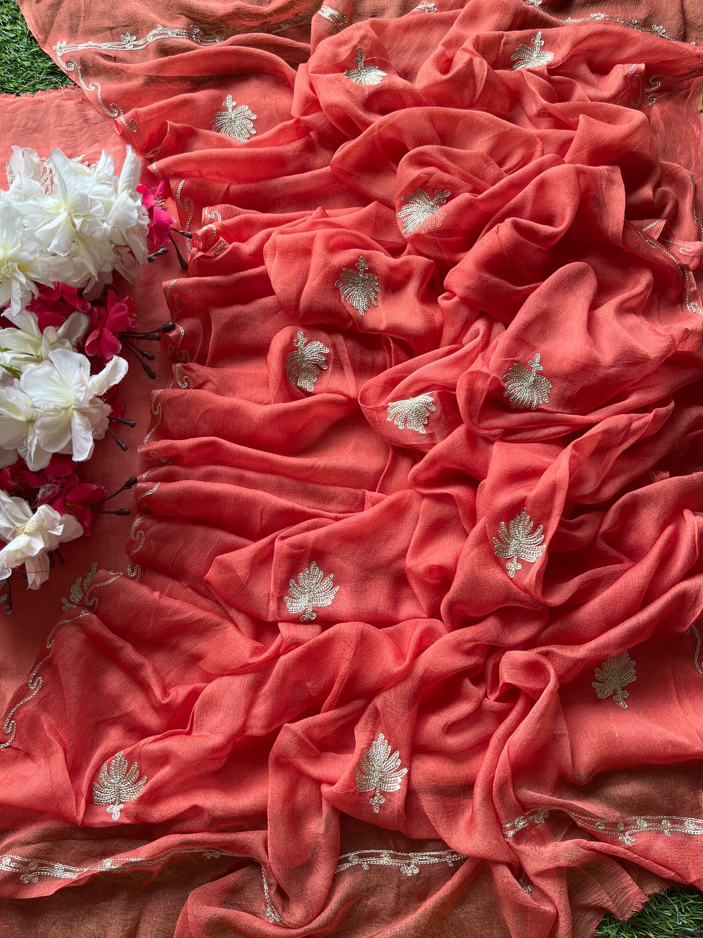 Peach Pink Silk Tilla Kashmiri Suit