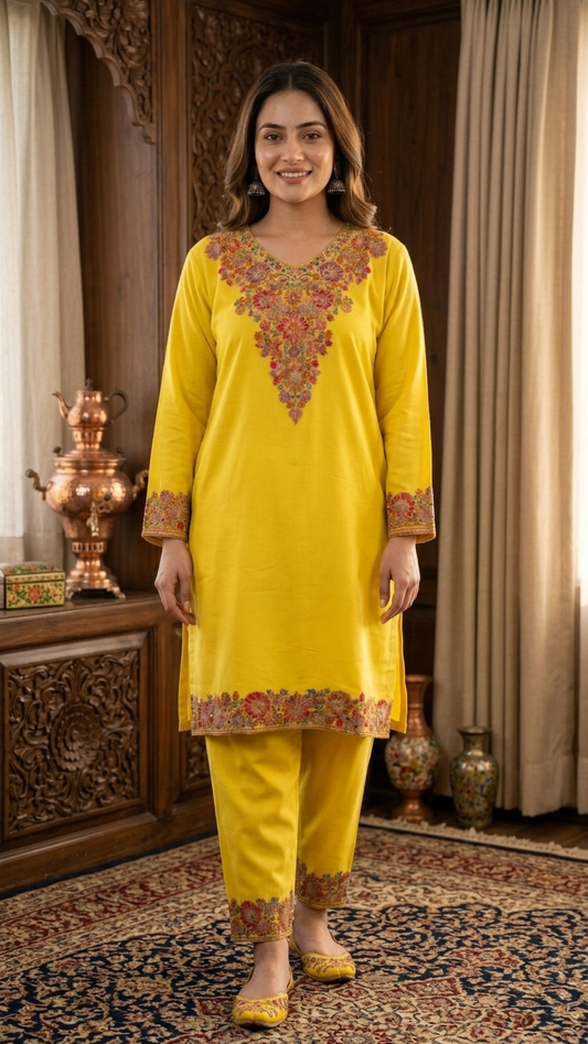Yellow Cotton Stitched Co-ord Set( 44)