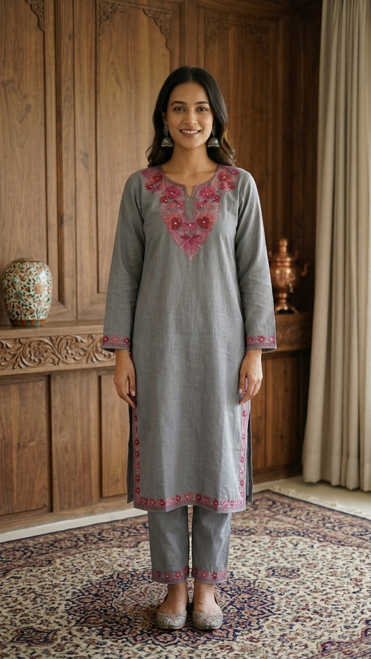 English Grey Cotton Stitched Co-ord Set (44)