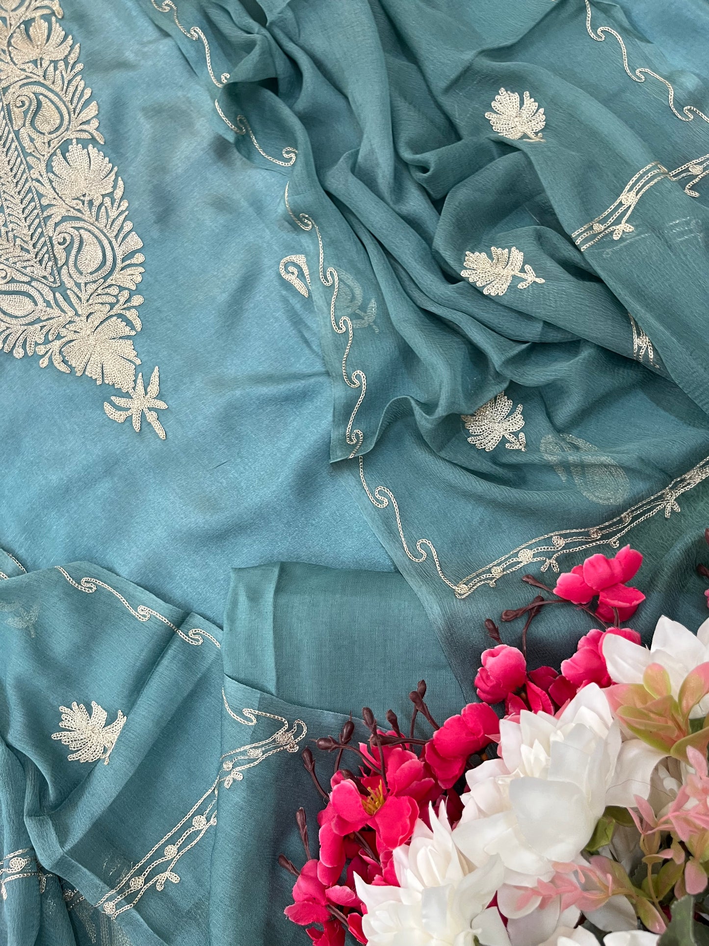 Sanam’ Pastel Blue Silk Tilla Kashmiri Suit