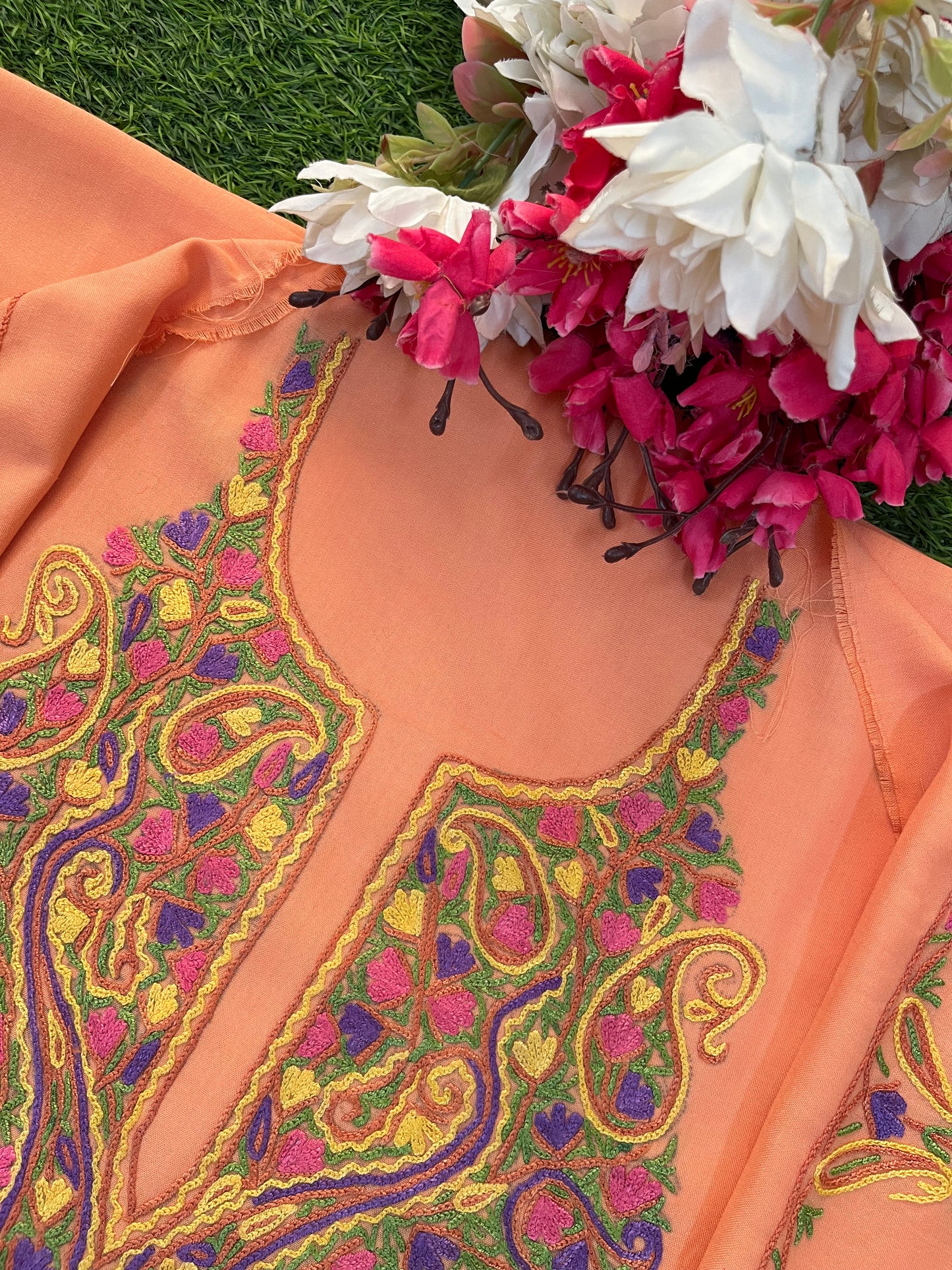 Peach Cotton Two Piece Suit (Hand Embroidered)
