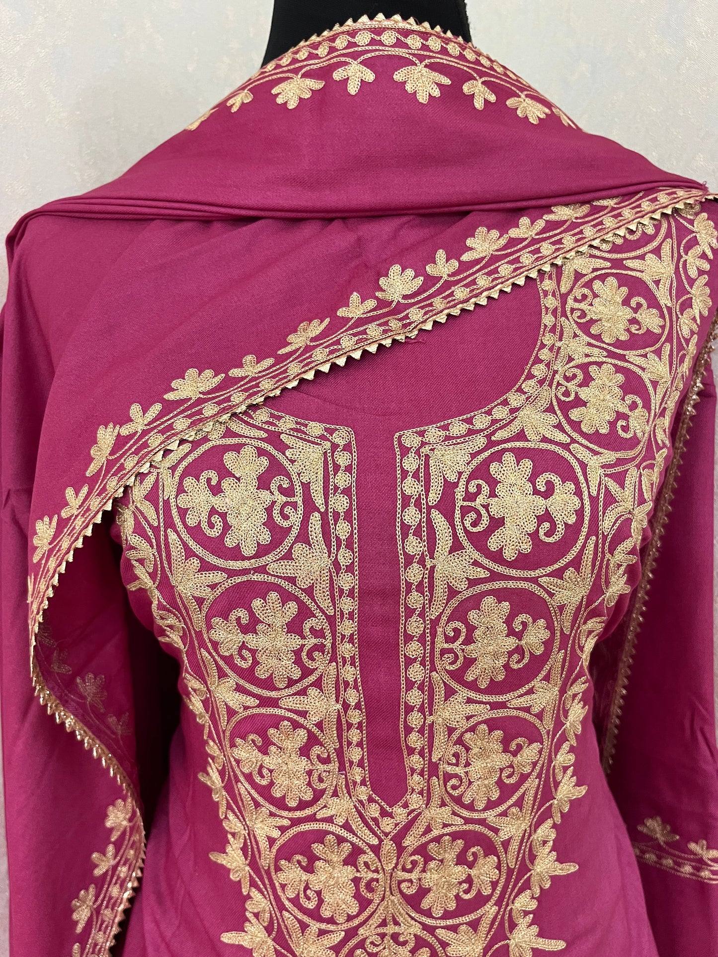 Hot Pink Silk Pashmina Kashmiri Suit