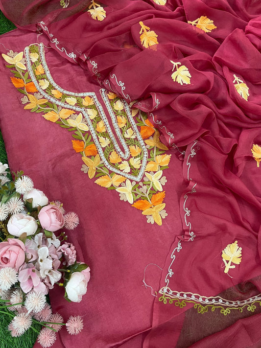 Onion Pink Opada Silk Kashmiri Suit