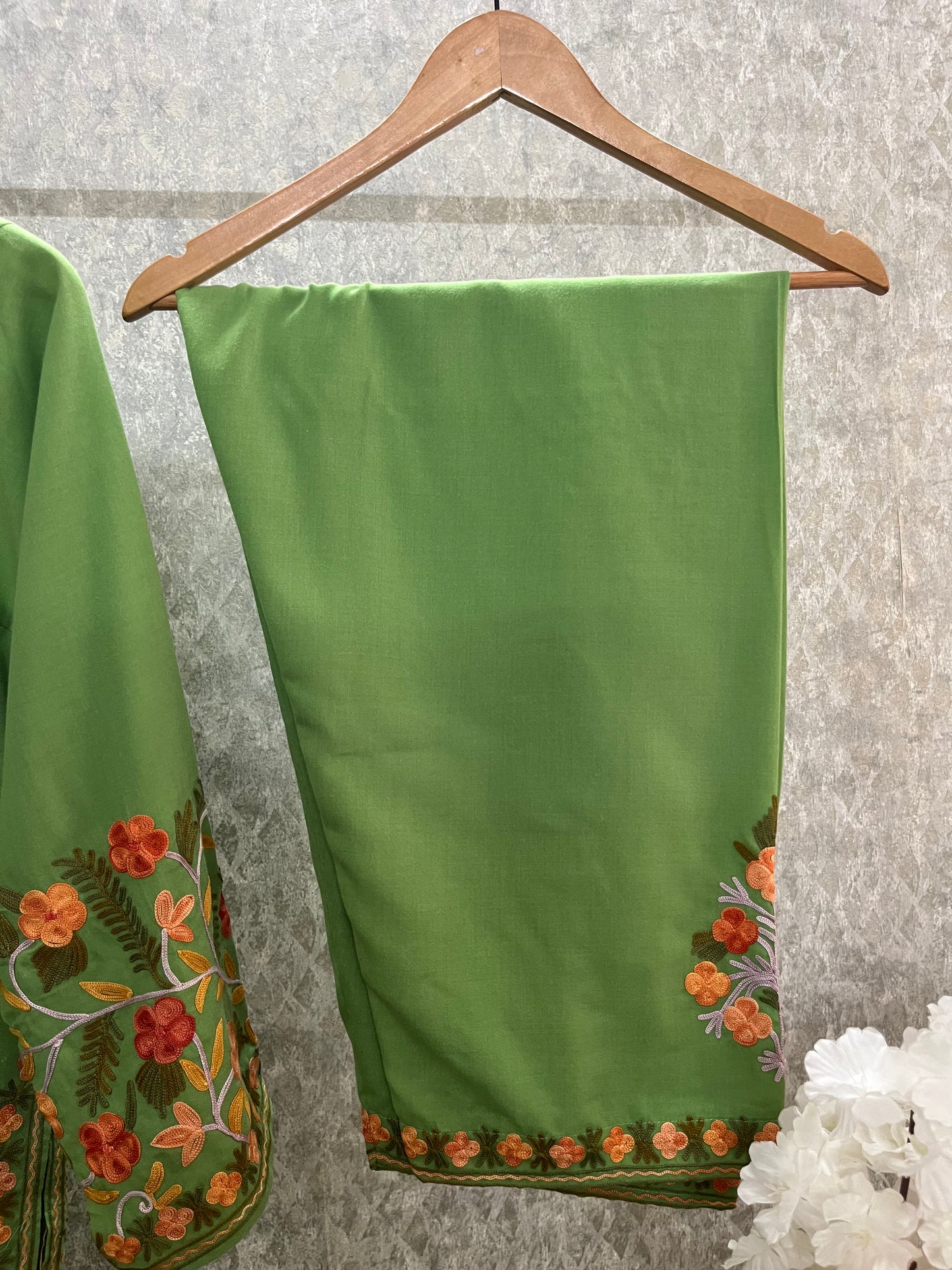 Green Yellow Cotton Front Jaal Pheran Set Size (44)