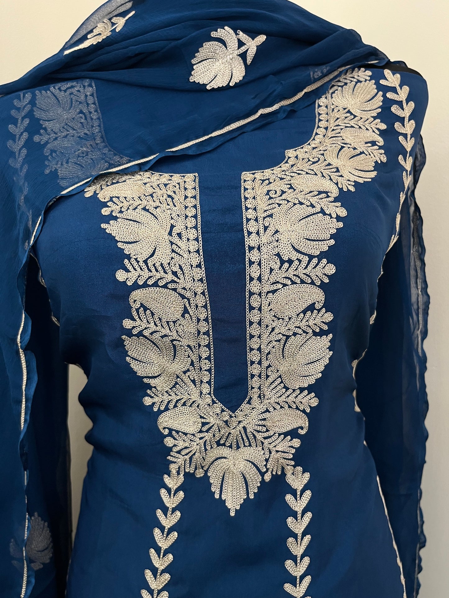 Sanam’ Royal Blue Silk Tilla Embroidered Suit material