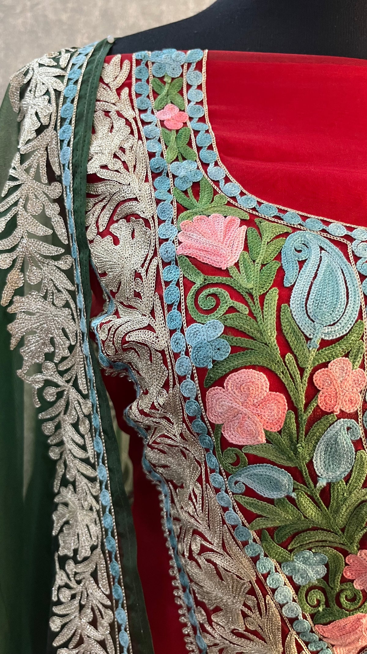 Red Soft Tissue Kashmiri Suit