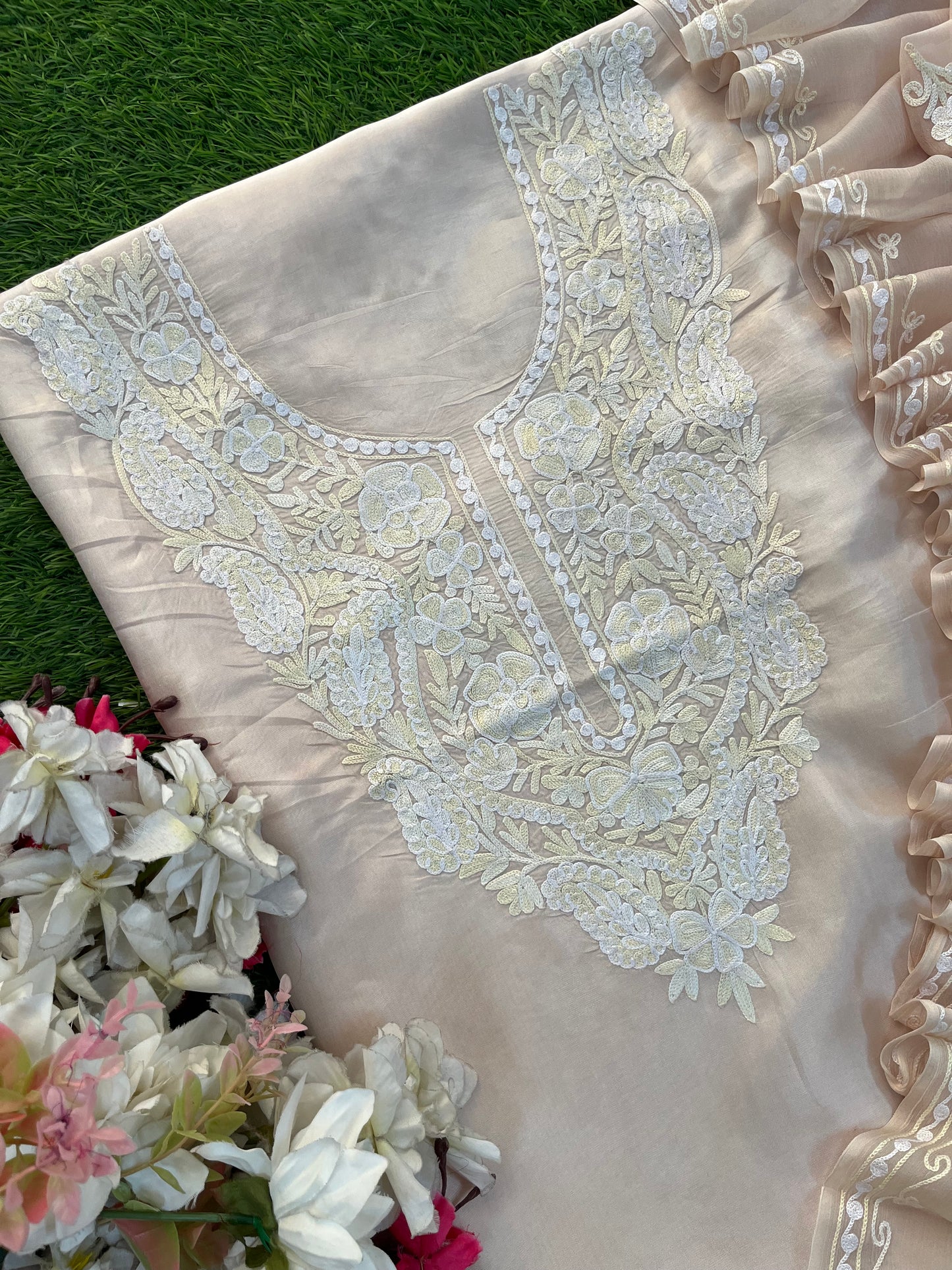 Ivory Opada Silk Kashmiri Suit