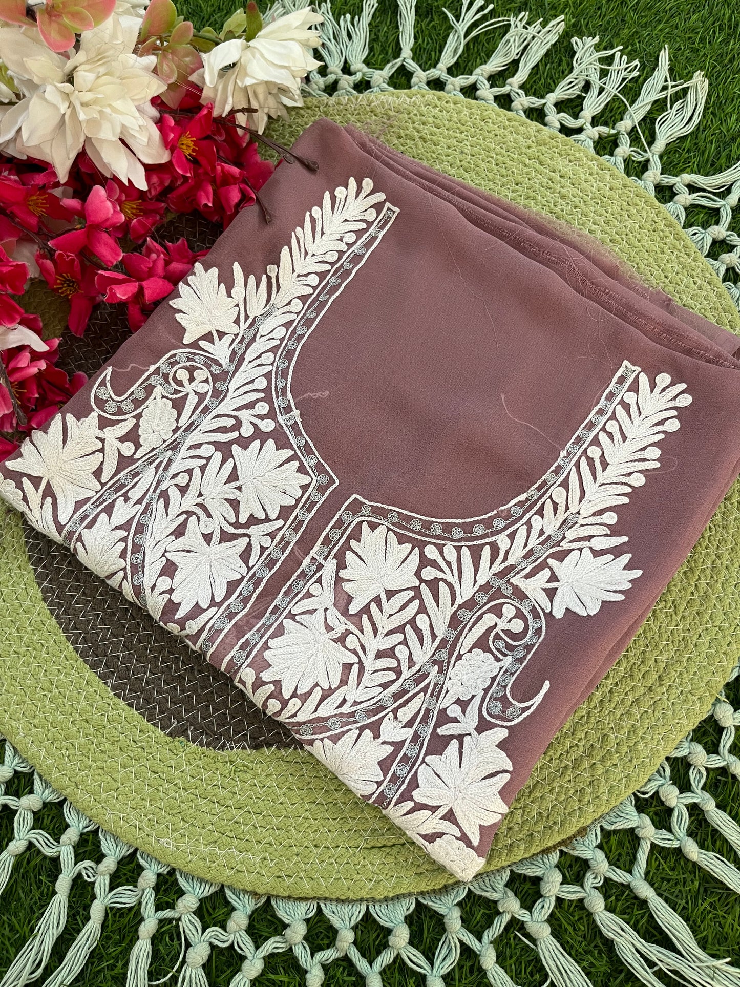 Lilac Georgette Kashmiri Kurta Material