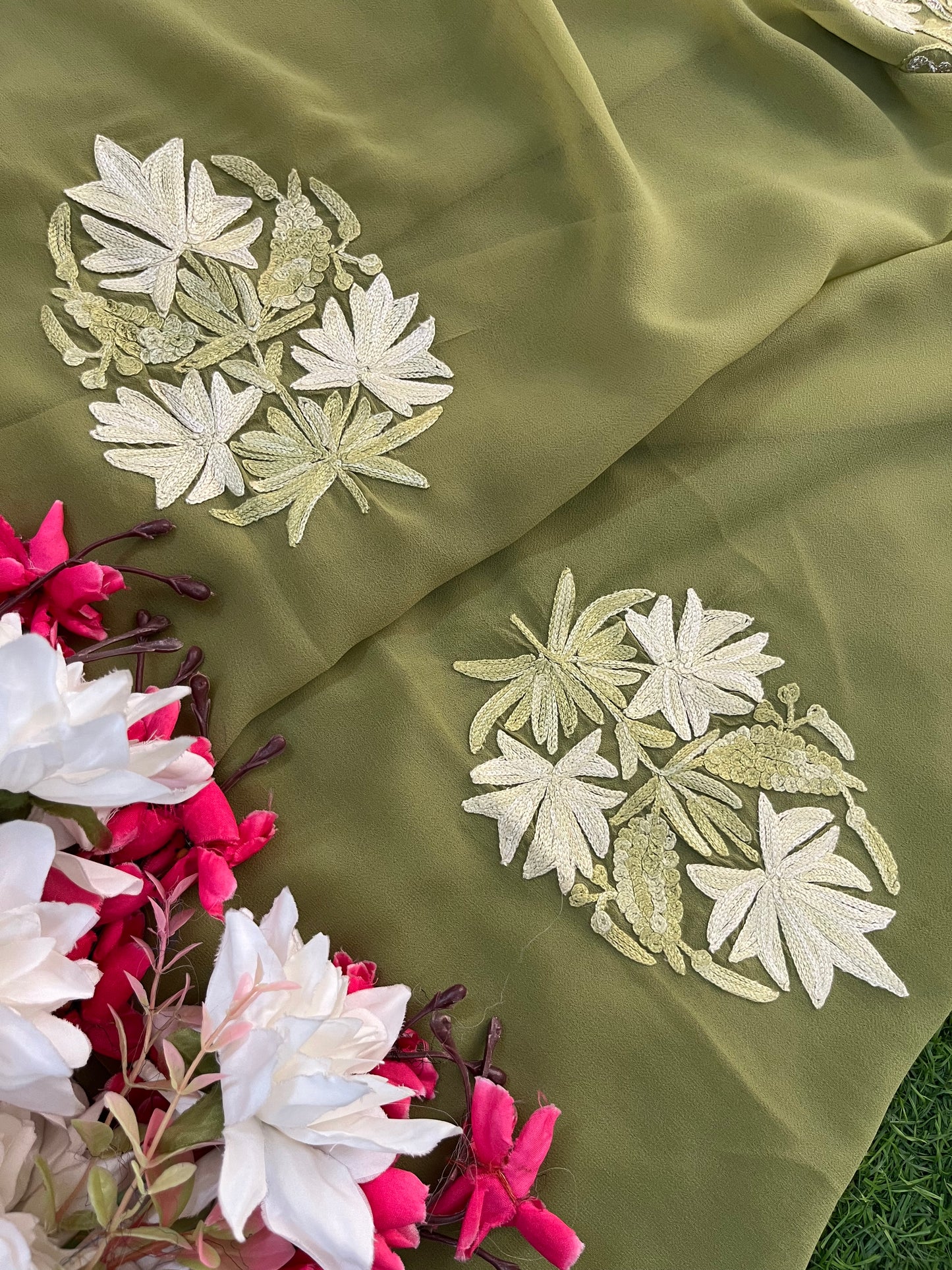 Light Green Georgette Kashmiri Kurta Material