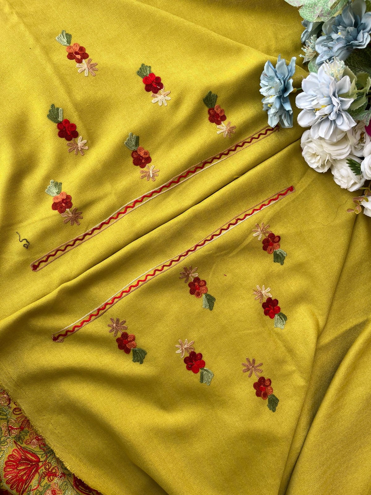 Lime Green Woollen Aari Embroidered 3pc suit