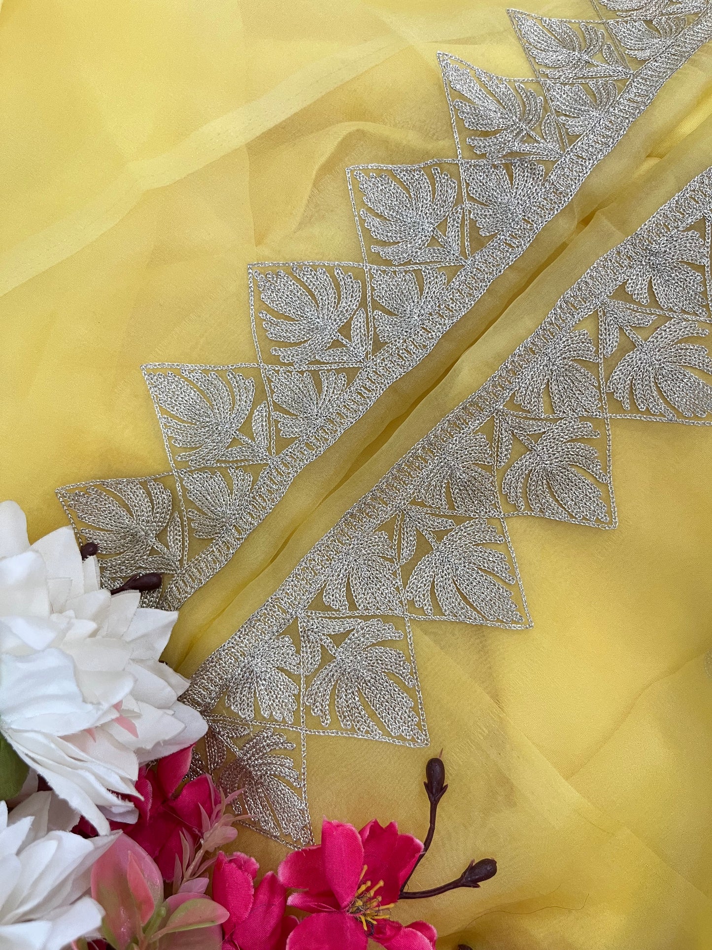 Lemon Yellow Soft Tissue Kashmiri Suit