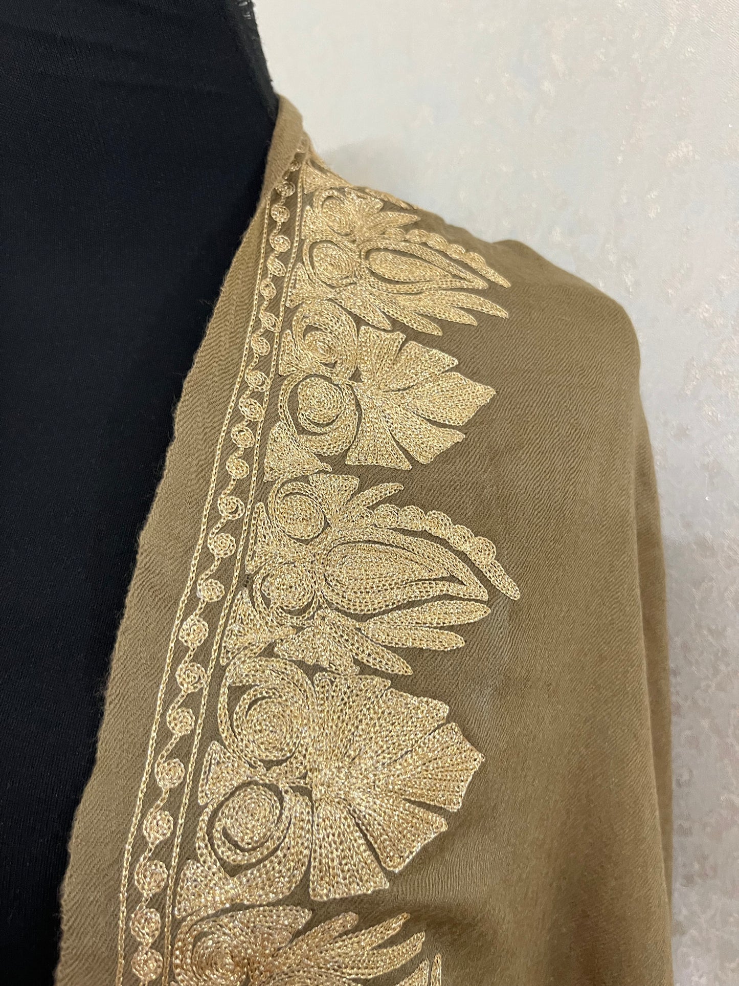 Beige Semi Pashmina Tilla Embroidered stole
