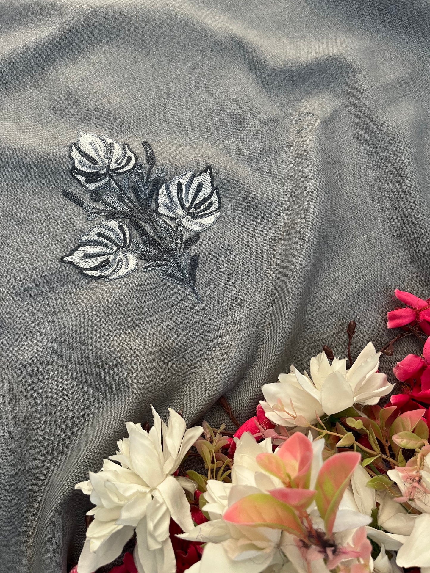 Grey Cotton Unstitched Aari Work Kurti