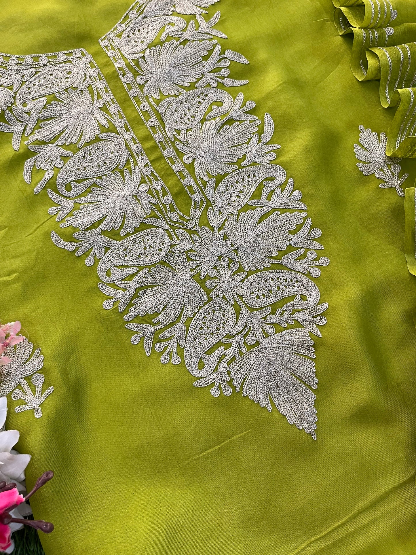 Green Silk Tilla Kashmiri Suit