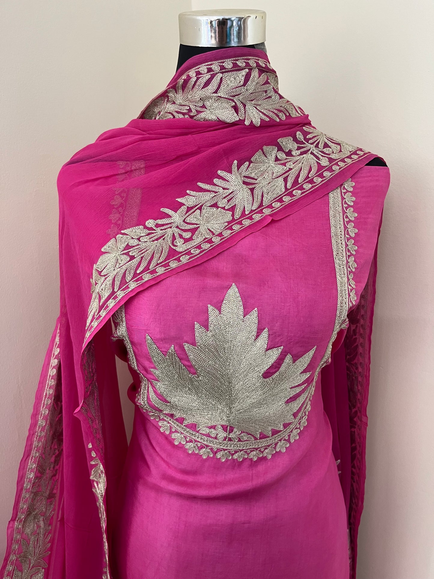 Sanam’ Fuchsia Pink Tilla Embroidered Suit material