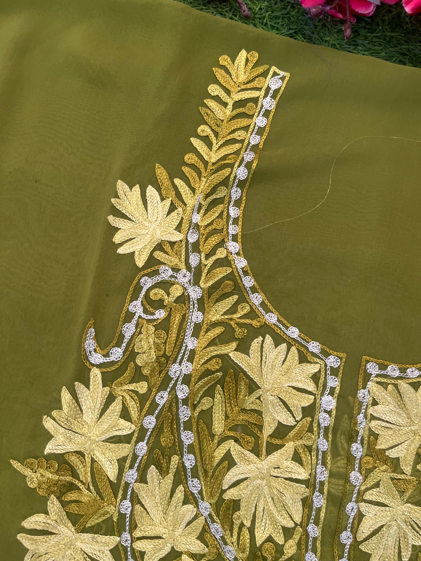Heena Green Georgette Kashmiri Kurta Material