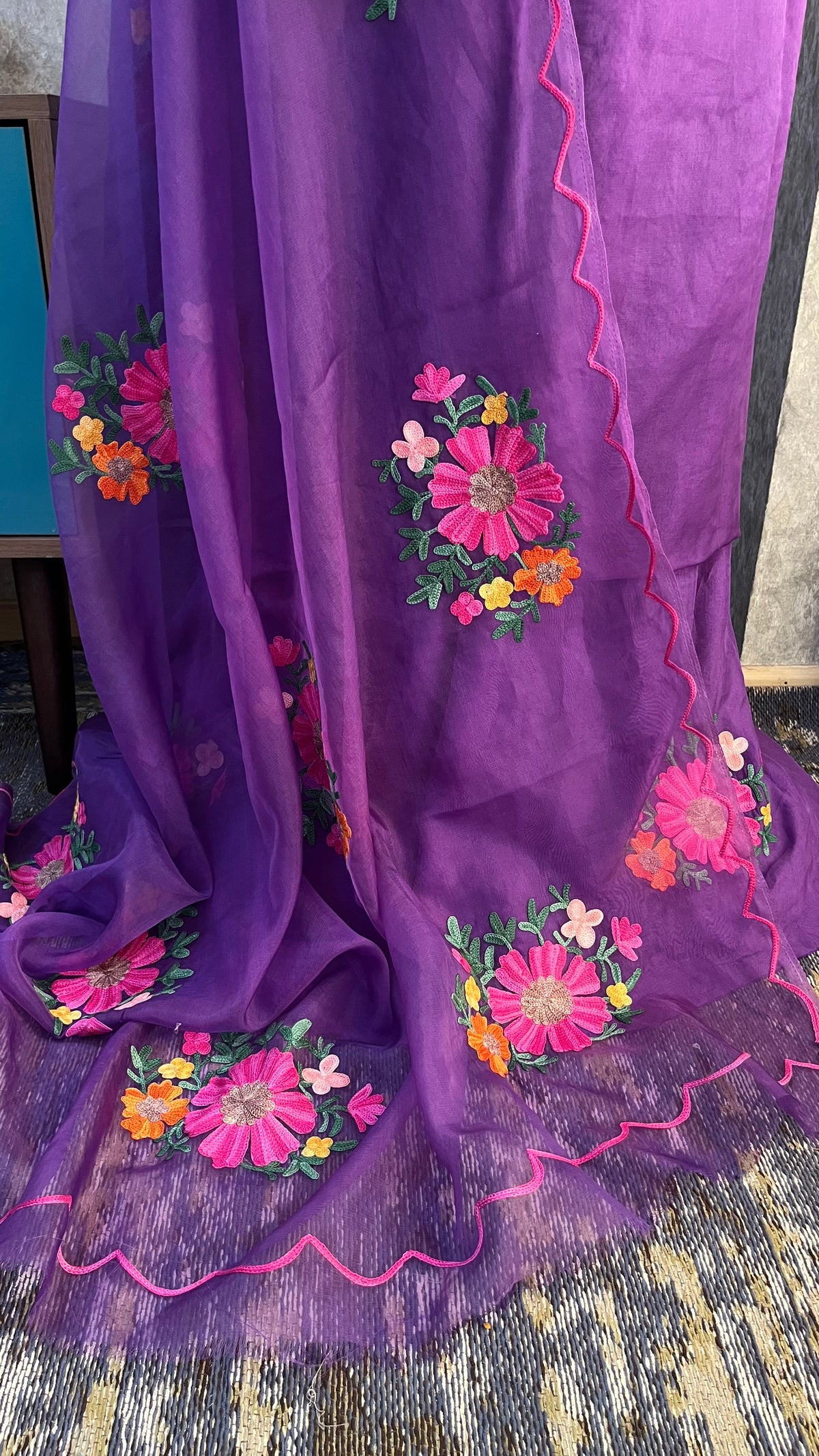 Egg plant Soft Tissue Kashmiri Suit