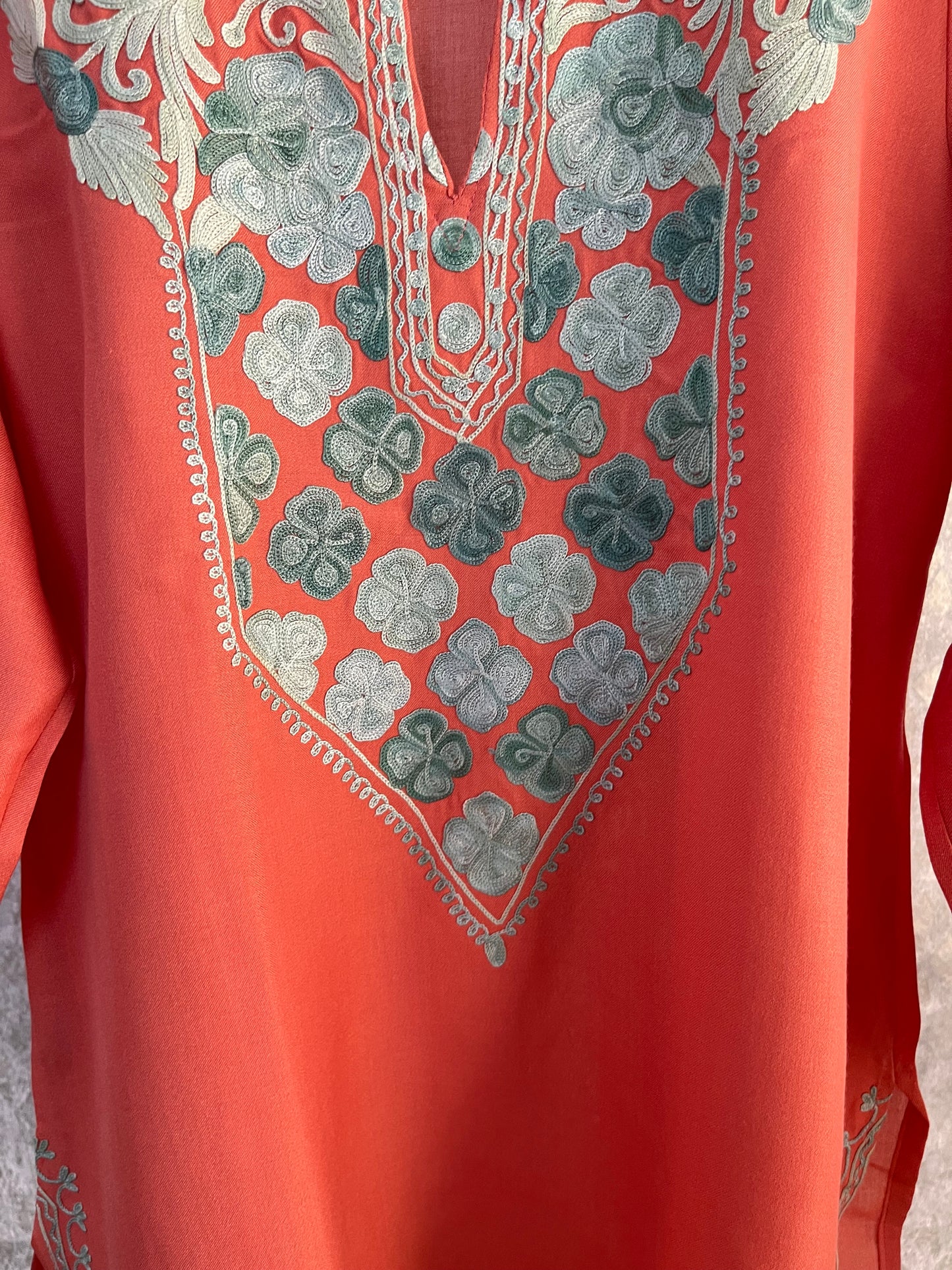 Peach Cotton Aari Work Kurti