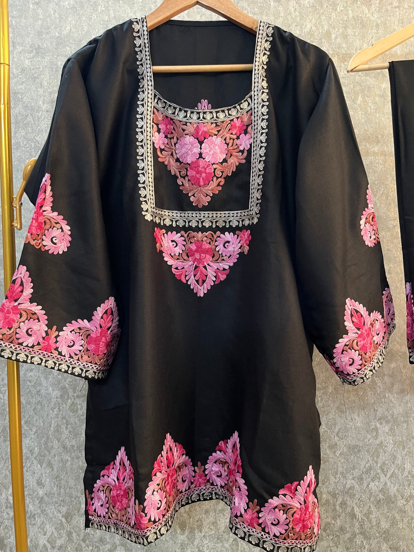 Black  Woollen Kashmiri Co-Ord Set ( Size 44)