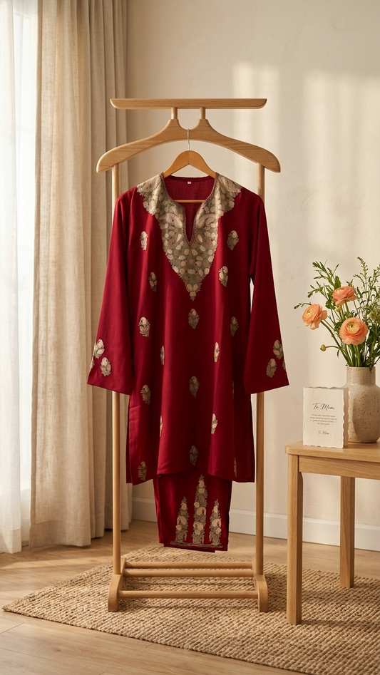 Maroon Cotton Cord Set (Free Size(42)