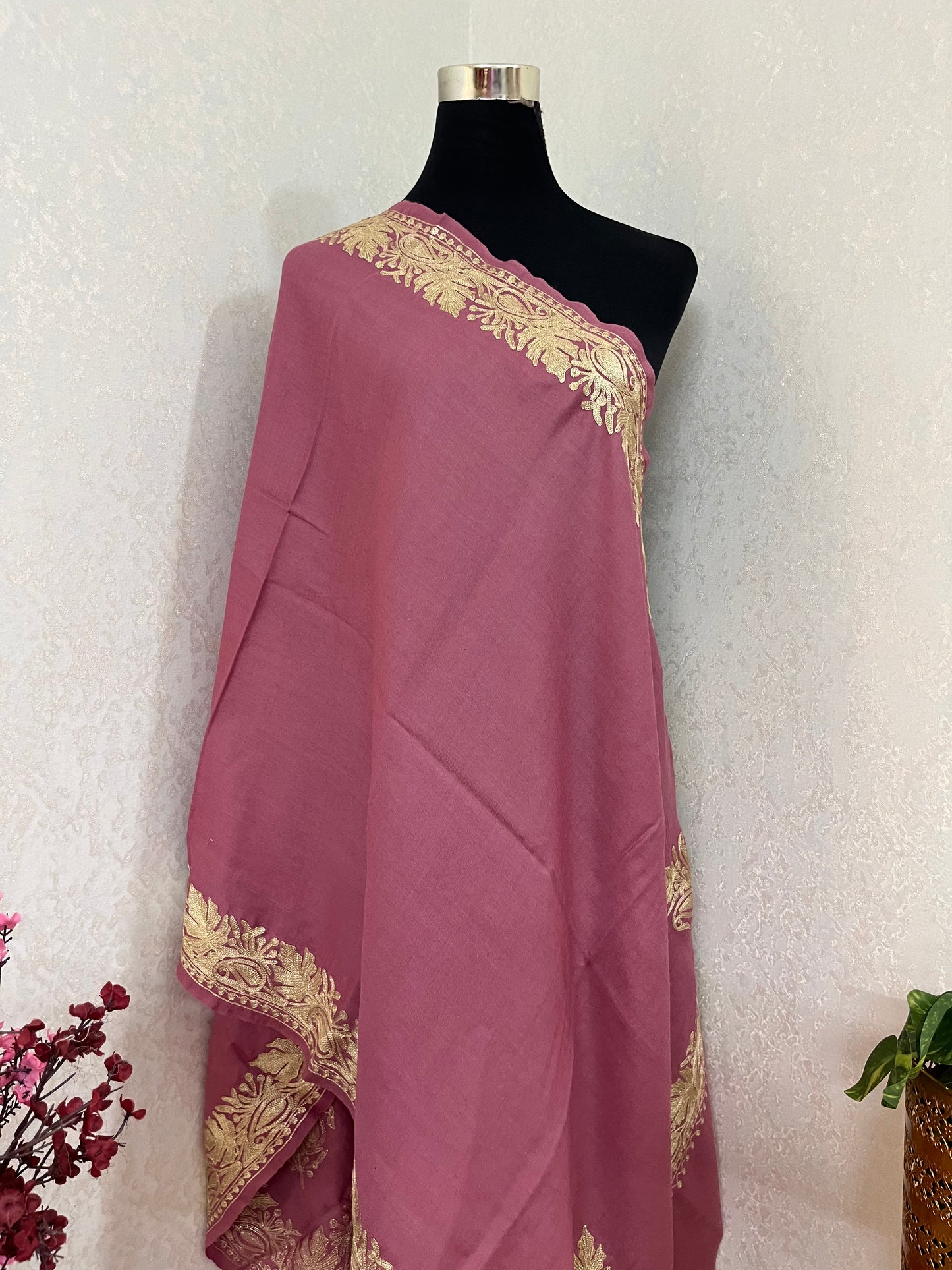 Pink Semi Pashmina Tilla stole
