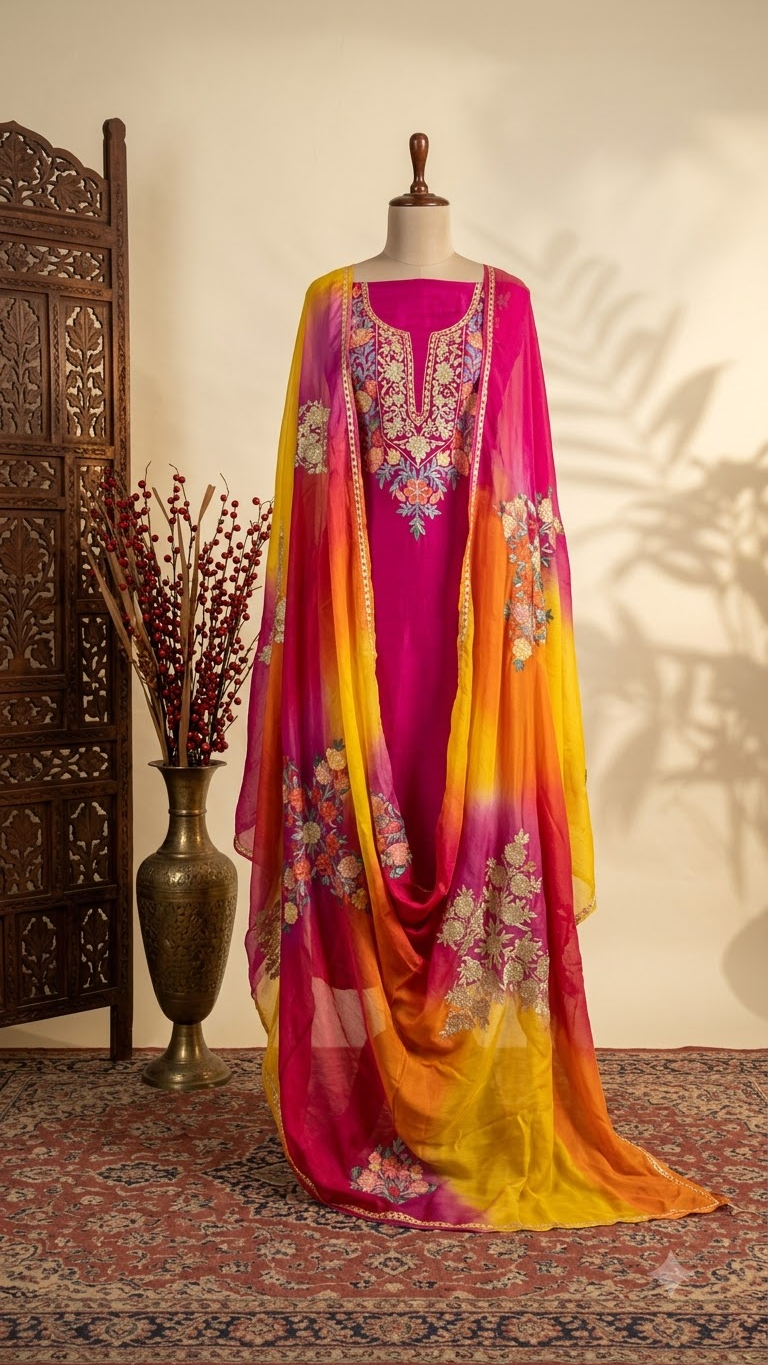 Hot Pink Premium Georgette Kashmiri Suit