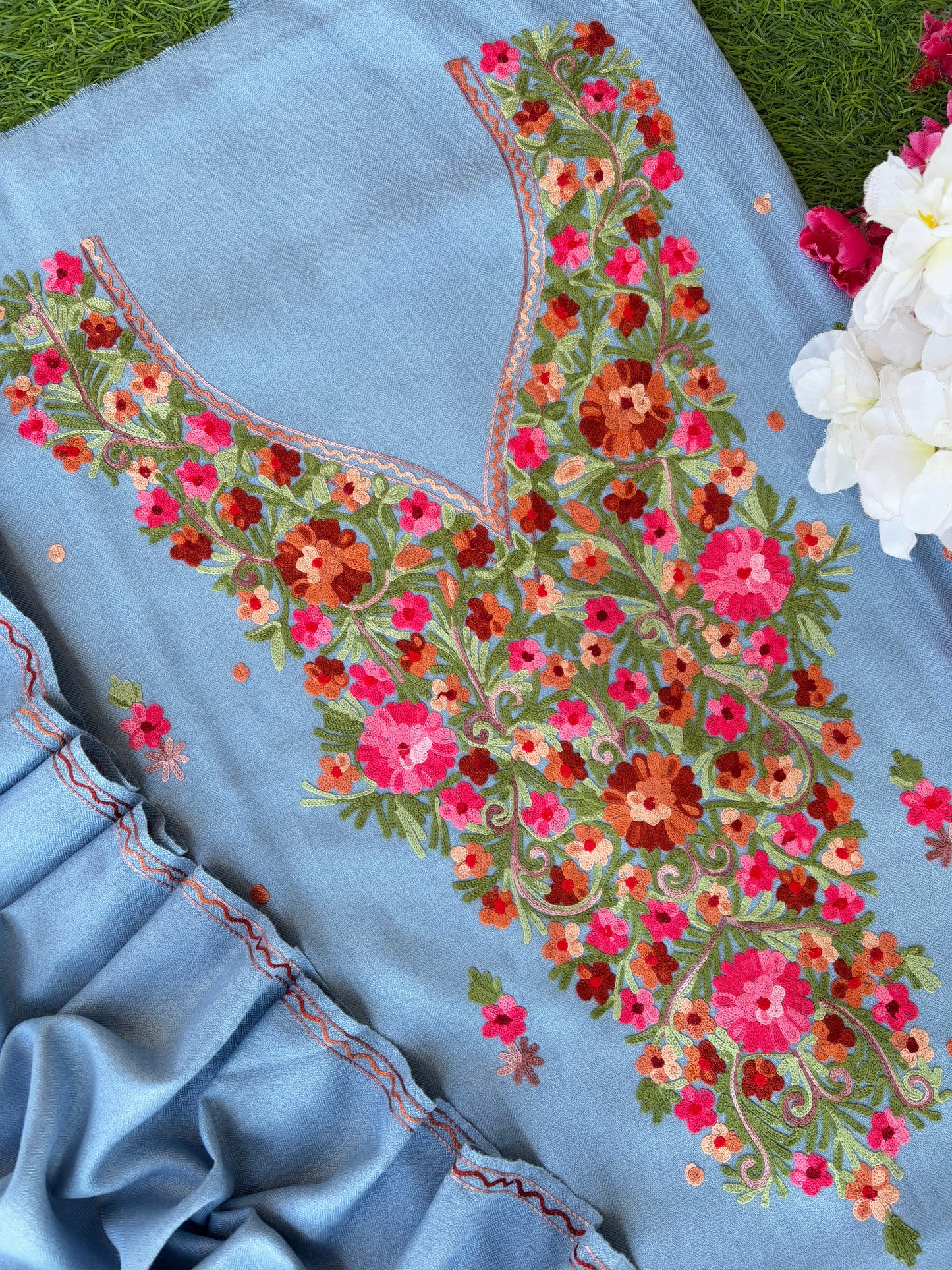 Powder Blue Woollen Aari Embroidered 3pc suit