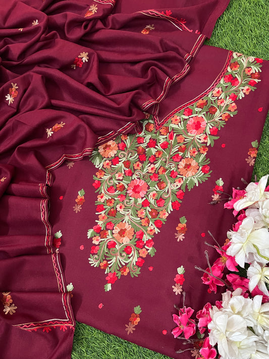 Coke Woollen Aari Embroidered 3pc suit