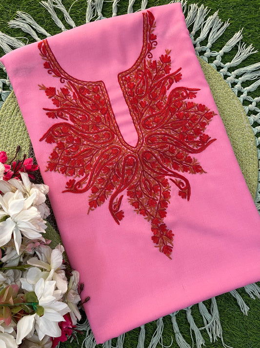 Pink Cotton Two Piece Suit (Hand Embroidered)