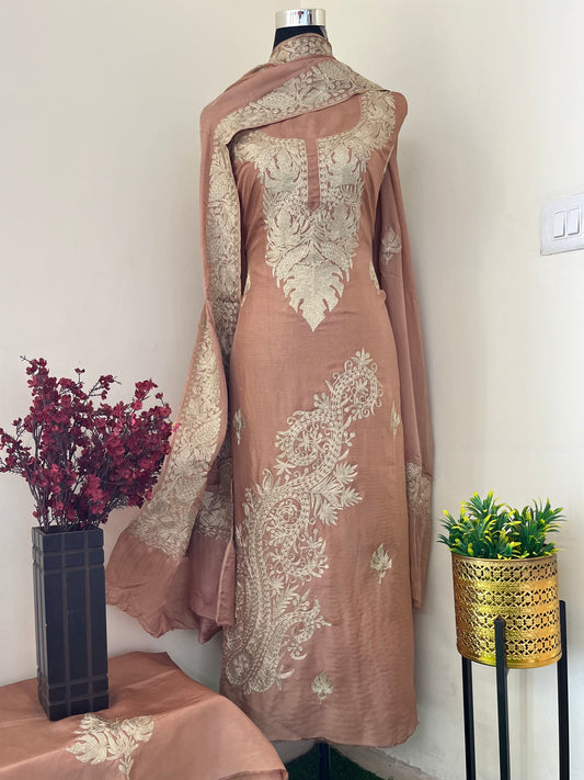 Coffee Silk Tilla Embroidered Suit material