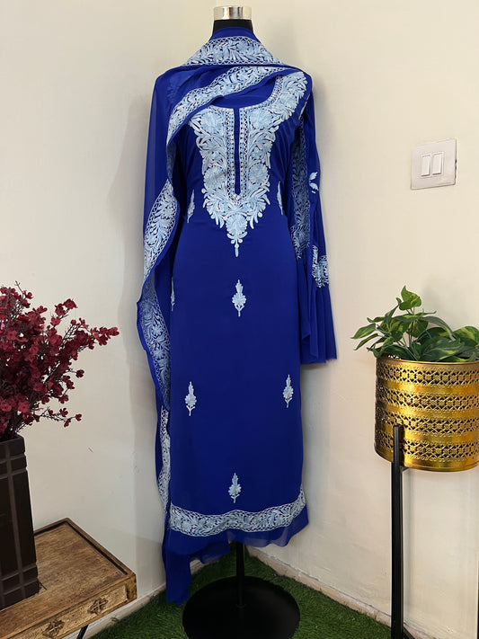 Electric Blue Georgette Kashmiri Suit