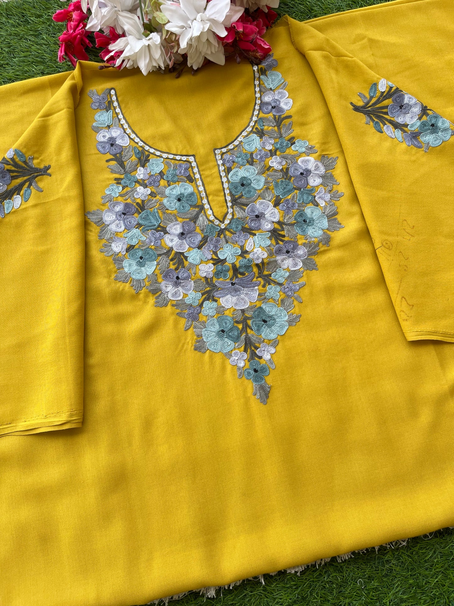 Yellow Cotton Cord Set (Aari Embroidered)