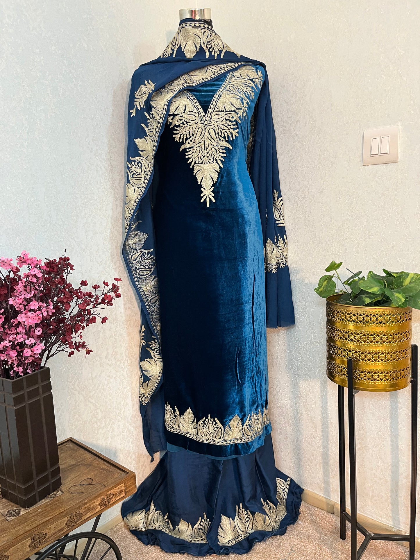 Electric Blue Tilla Makhmal 3pc Suit